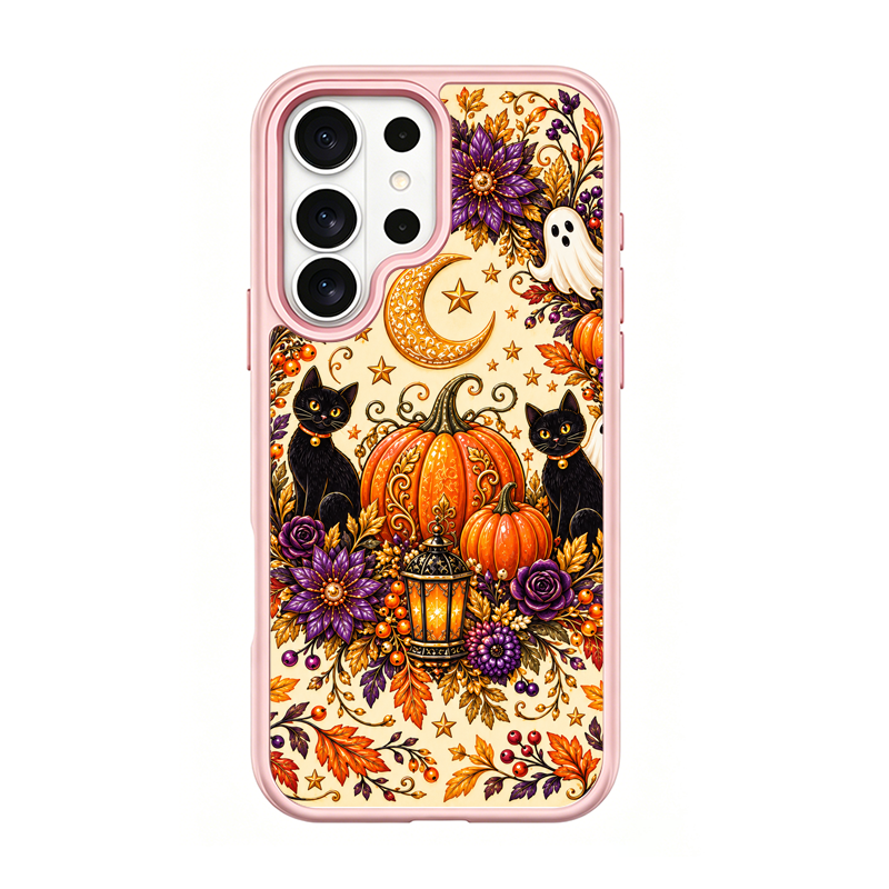 Twin Black Cats Halloween Pink phone case for Samsung S26 Ultra