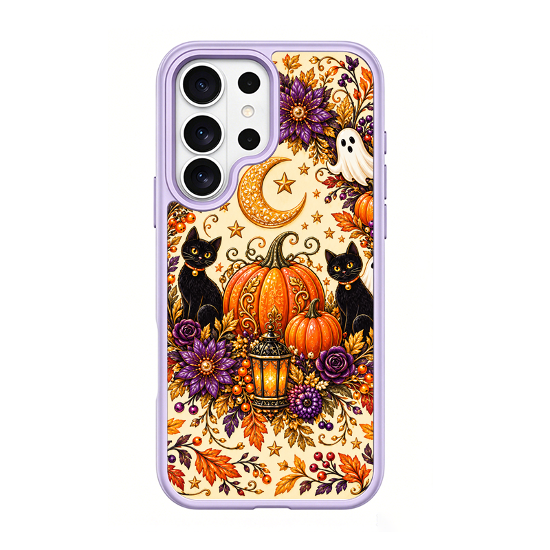 Twin Black Cats Halloween Purple phone case for Samsung S25 Ultra