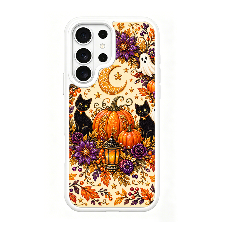 Twin Black Cats Halloween White phone case for Samsung S25 Ultra