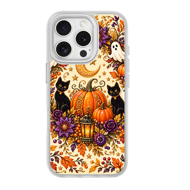 Twin Black Cats Halloween White phone case for iPhone 15 Plus