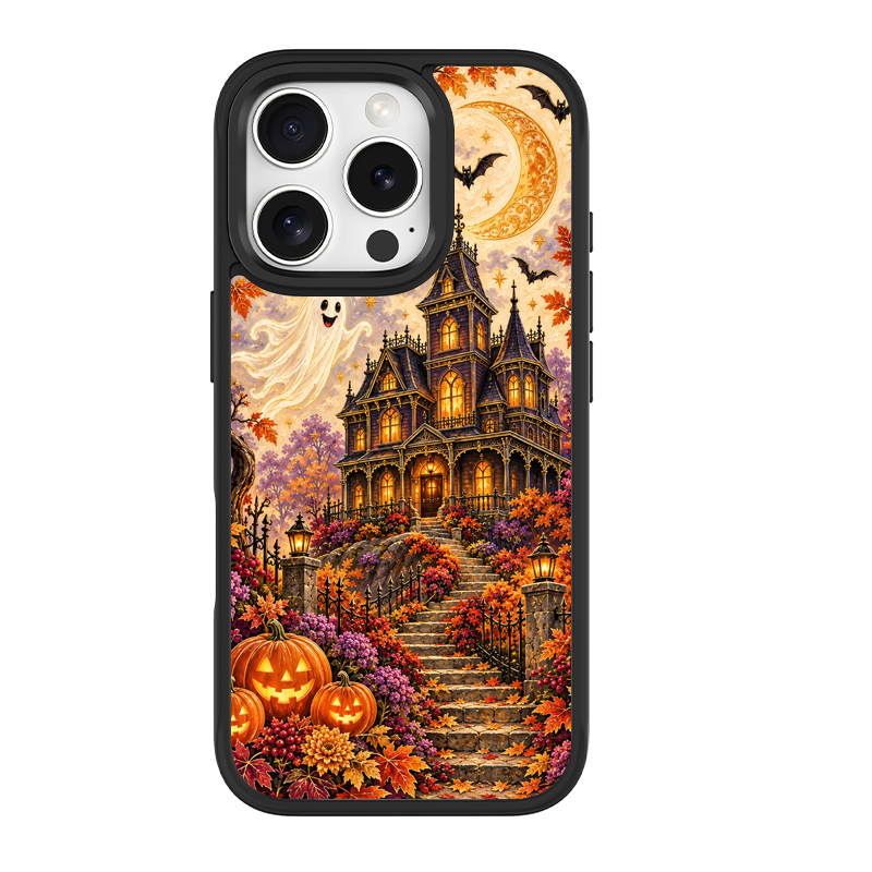 Vintage Halloween Haunted House Black phone case for iPhone 15 Plus