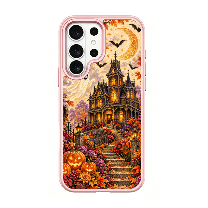 Vintage Halloween Haunted House Pink phone case for Samsung S26 Ultra