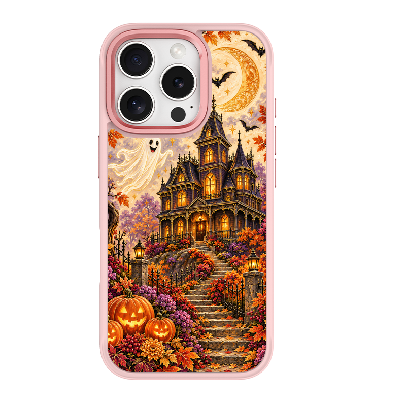 Vintage Halloween Haunted House Pink phone case for iPhone 16 Pro