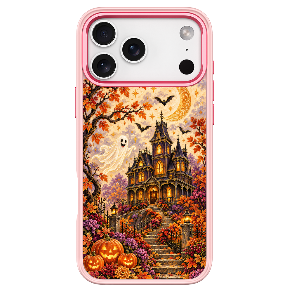 Vintage Halloween Haunted House Pink phone case for iPhone 17 Pro