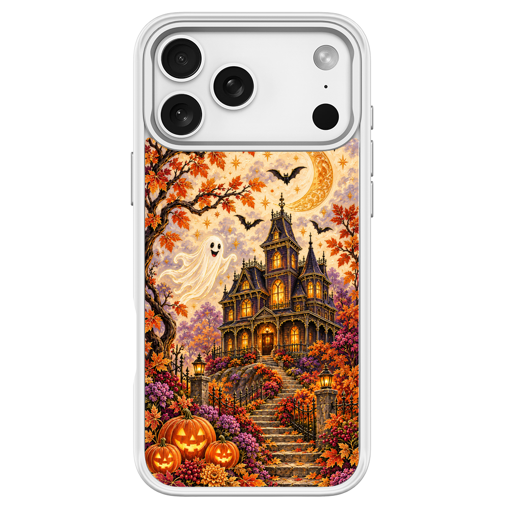 Vintage Halloween Haunted House White phone case for iPhone 17 Pro Max