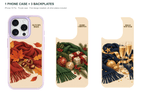 Holiday Season — 3 Backplates + 1 Phone Case — iPhone 15 Pro Purple case with all 3 backplates