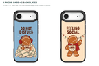 Christmas Social Battery — Personalized 2 Backplates + 1 Phone Case — iPhone 17 Air Black case — all designs shown installed; one case included