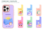 Seven Moods — 7 Backplates + 1 Phone Case (V2) — iPhone 16 Pink case with all 7 backplates