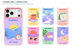 Seven Moods — 7 Backplates + 1 Phone Case (V2) — iPhone 18 Pro Pink case with all 7 backplates
